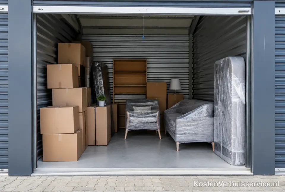 Opslagruimte met dozen en meubels